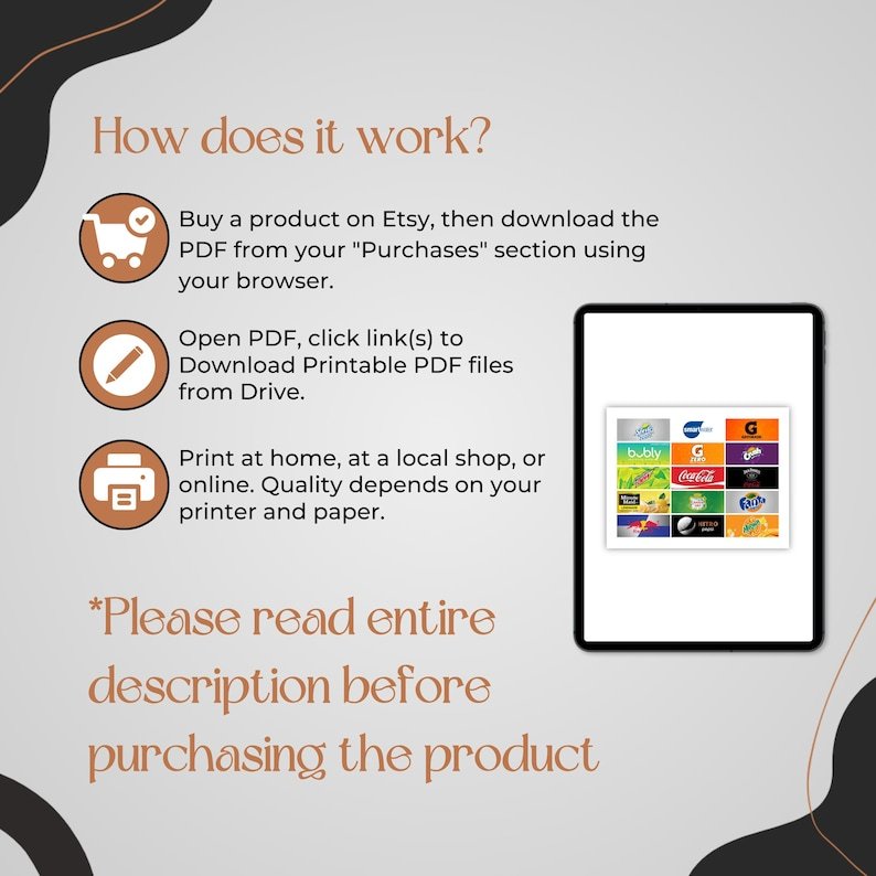 Instructions showing how to download, edit and print vending machine labels.
