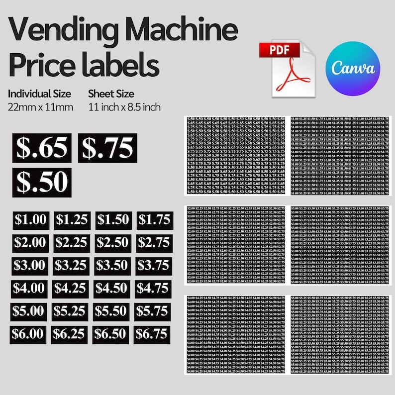 Printable sheet of vending machine price tags.